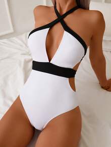 European And American One-Piece Hollowed Out Color Swimming Suit Women's Sexy Quick Dry Cross With Hotel Holiday Wind - Multicolor - View 2