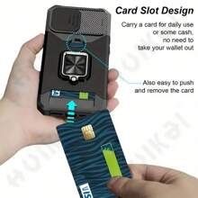 Protective Case With Sliding Camera Slot & Ring Holder For IPhone 16, 15, 14, 13, 12, 11 Pro Max, Plus Models