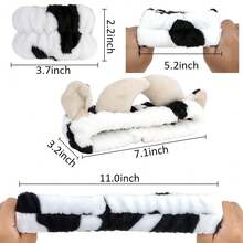Set de 3 piezas Diadema con orejas de vaca, diadema y muñequeras con estampado de vaca para el cuidado de la piel, lindos accesorios de spa con muñequera esponjosa, accesorios de maquillaje facial para mujeres, niñas y niños, artículos de fiesta de disfraces, regalo de cumpleaños - Multicolor - Ver 2