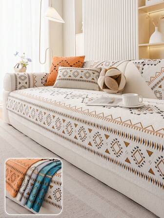 1pc Chenille Embroidered Sofa Cover, 100% Polyester, Durable & Pet Friendly, Boho Style Sofa Slipcover Fit For Armchair, 2/3/4 Seater Sofa, Living Room, Bedroom, Office Decor, All Season