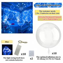 10/1 Luminous LED Transparent Wave Balloon Set (Inflated Size Approximately 35cm-40cm), With 3.0-Meter (Approximately 9.84ft) LED Light String (Excluding Internal Power) Suitable For Birthday Decoration, 2025 Graduation Decoration, Wedding Decoration, Mother's Day, Room Decoration, Shooting Props (Multi-Color Optional)