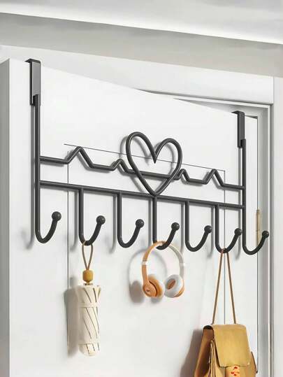 1 pieza Organizador con 7 ganchos para colgar en la puerta, fabricado en metal, montado en la pared, perchero, toallero, estante colgante, marco decorativo de pared, perfecto para colgar toallas, ropa, sombreros, billeteras y batas de baño, decoración del hogar, almacenamiento de muebles