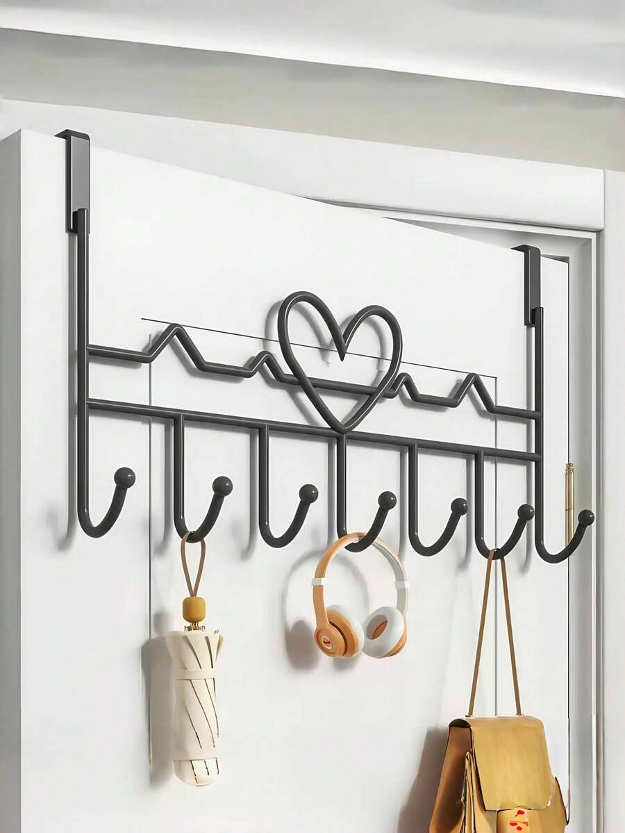 1 pieza Organizador con 7 ganchos para colgar en la puerta, fabricado en metal, montado en la pared, perchero, toallero, estante colgante, marco decorativo de pared, perfecto para colgar toallas, ropa, sombreros, billeteras y batas de baño, decoración del hogar, almacenamiento de muebles
