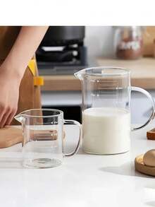 耐高温玻璃量杯，带刻度和手柄，搅拌杯，微波炉专用鲜奶杯，透明，1个装