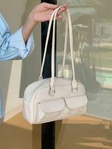 腋下包，独特设计，女士复古大容量单肩包，高端通勤手提包，秋季新品 - 白色 - 查看 2