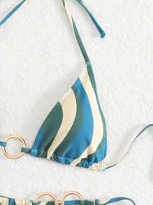 LUCKY HOLIDAY Fashionable Sexy Gold Circular Ring Tie Side Bikini Swimsuit Set