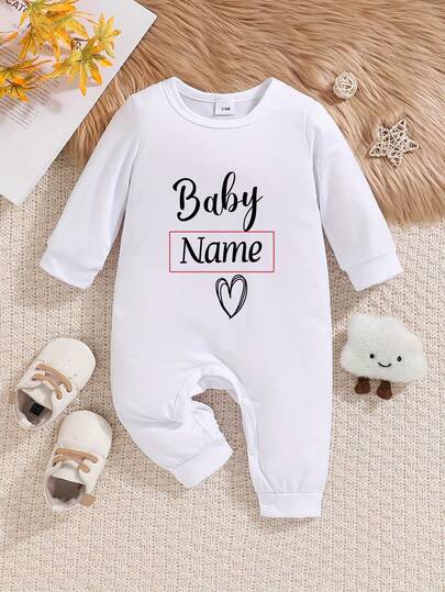 [Anpassad] Personlig babyjumpsuit med namn, rund halsringning långärmad, casual jumpsuit för spädbarn pojkar och flickor, multifunktionell, dekorativ, bokstav, snygg, modern, färgglad, söt, bedårande, casual, anpassad, personlig, unik, anpassad, perfekta presenter till honom, perfekta presenter till henne, gatuavslappnad chic, casual wear SS, nyårsglamour