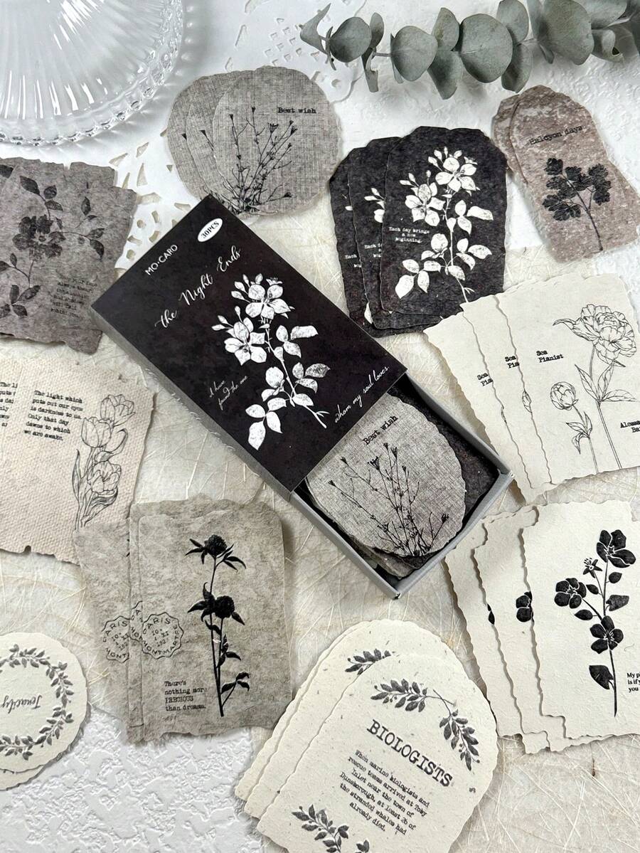 1 盒 30 张复古花卉纹理压花便签贴纸，用于制作卡片、DIY 日记本、剪贴簿、相册、杂志装饰、学校用品、返校