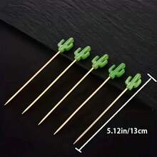 10/50/100/200/500pcs Bamboo Cactus Toothpicks - Hawaiian Style Party Decorations, Premium Cocktail Picks, Suitable For Snacks, Meat Platters And Holiday Celebrations (Eid, Halloween, Christmas, Thanksgiving), Cactus Decor - Multicolor - View 10