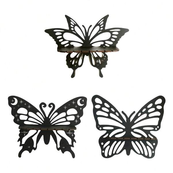 Estantería de pared con forma de mariposa negra con cristal, para decorar el hogar y el dormitorio. Estantería flotante estética para brujas