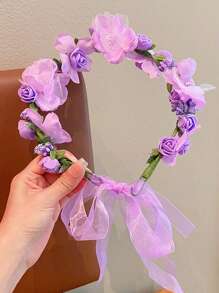1 pièce Serre-tête floral à motif tressé simulé, coiffe artisanale fait main, style rustique Mori, convient pour les mariées, demoiselles d'honneur, la photographie, les stations balnéaires, le studio