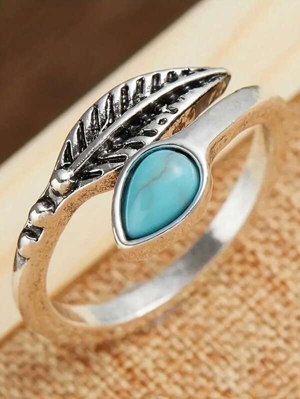 Vintage Unique Versatile S925 Sterling Silver Water Drop Shaped Turquoise Toe Ring, Feather Adjustable Foot Chain Jewelry, Daily Wear Accessories, Suitable As Anniversary Gift For Lover, Women, Random Box Design