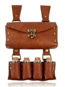2PCS Medieval Alchemy Faux Leather Belt 4 Cork Potion Bottles Halloween Fantasy Wizard Vintage Waist Bag Side Bag Cosplay Accessories - A - View 2