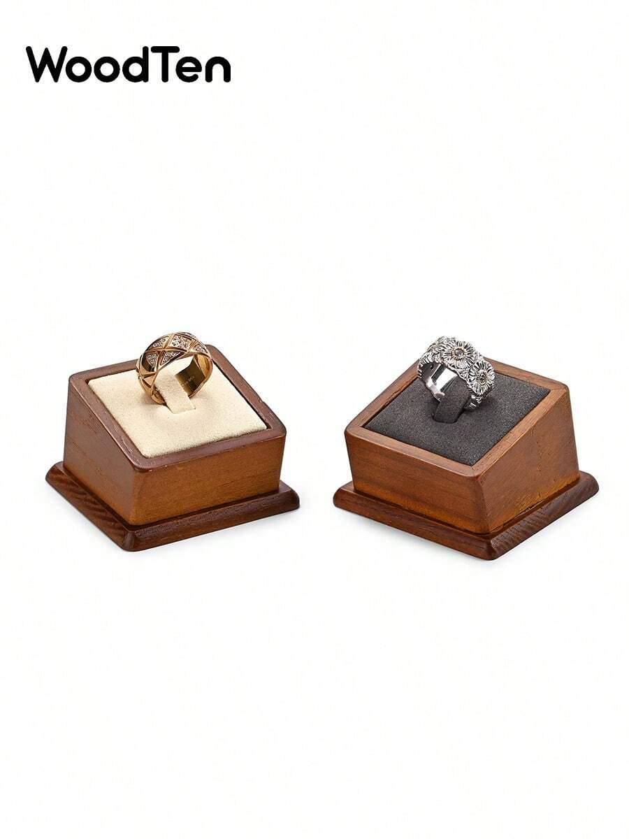 Soporte cuadrado de terciopelo WOODTEN para anillos, pedestal de exhibición de anillos para parejas, accesorio de fotografía de joyería, ceremonia de propuesta, suministros de boda, exhibidor de joyería, organizador de almacenamiento de artículos de verano elegantes para mujeres, regalo, decoración de habitación