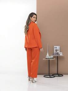 Women's Blazer And Tailored Pants Set - Orange - View 4