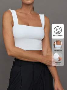 Yefecy Top corto básico de mujer unicolor, top sin mangas elástico casual, top casual de uso diario, ropa de mujer - Blanco - Ver 1
