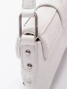 碎花镂空不对称单肩包，编织包，波西米亚风单肩包，铆钉街头风手提包，蕾丝腋下包，沙滩风托特包（图案随机），适合约会，休闲，度假，时尚派对，旅行，上学，节日礼物，新品 - 白色 - 查看 3