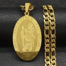 Saint Christopher Protect Us Medal Pendant Necklace For Women Men Stainless Steel Gold Color Catholic Chain Jewelry - Necklace - View 10
