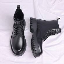 Men's Solid Color Casual Versatile Comfortable Boots High-Top Leather Boots - Black - View 7