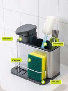 1 Stücke Seifenspender für die Küchenspüle, 3-in-1-Schwammhalter für Küchenspülen, Organizer für die Küchenspüle aus Edelstahl, Tablett mit Abtropfständer für die Tischplatte, Reinigungsbürste für Geschirrspülmittel aus Edelstahl, Aufbewahrungsregal für die Küchenspüle, Aufbewahrungsregal mit Fächern aus Edelstahl, Essstäbchenhalter, multifunktionaler Essstäbchenhalter für Messer, Gabel und Löffel, Utensilienbehälter, Abtropfgestell