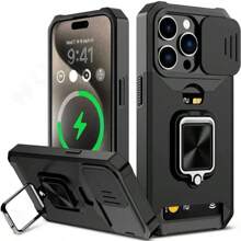Protective Case With Sliding Camera Slot & Ring Holder For IPhone 16, 15, 14, 13, 12, 11 Pro Max, Plus Models
