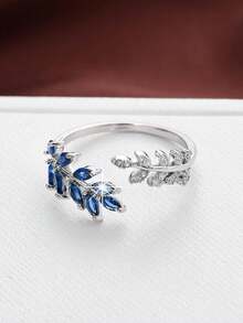 18K Gold Zirconia Ring, 1pc, Minimalist & Practical Multipurpose - Blue - View 1