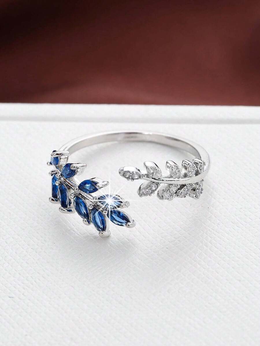 18K Gold Zirconia Ring, 1pc, Minimalist & Practical Multipurpose - Blue - View 1