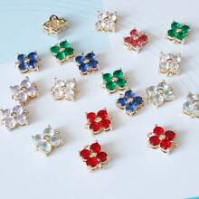 1 pieza/5 piezas Colgante de flor de trébol de cristal de circonia cúbica microincrusted, hecho a mano para hacer pulseras y joyas DIY, de aproximadamente 7,7 * 10 mm incluyendo el anillo, elegante kit de accesorios de colgante de cuentas portátil DIY