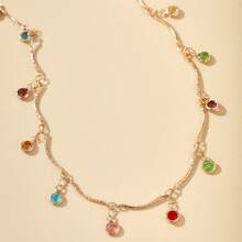 1pc Mixed Color Single Layer Necklace (Handmade Cut, Random Crystal Color, No Fixed Color) - Yellow Gold - View 10