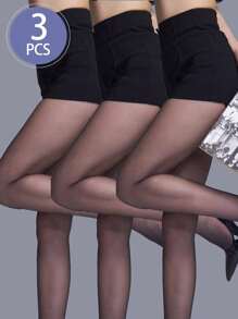 3 Pairs Women's Thin Solid Color Legging Tights For Everyday Wear