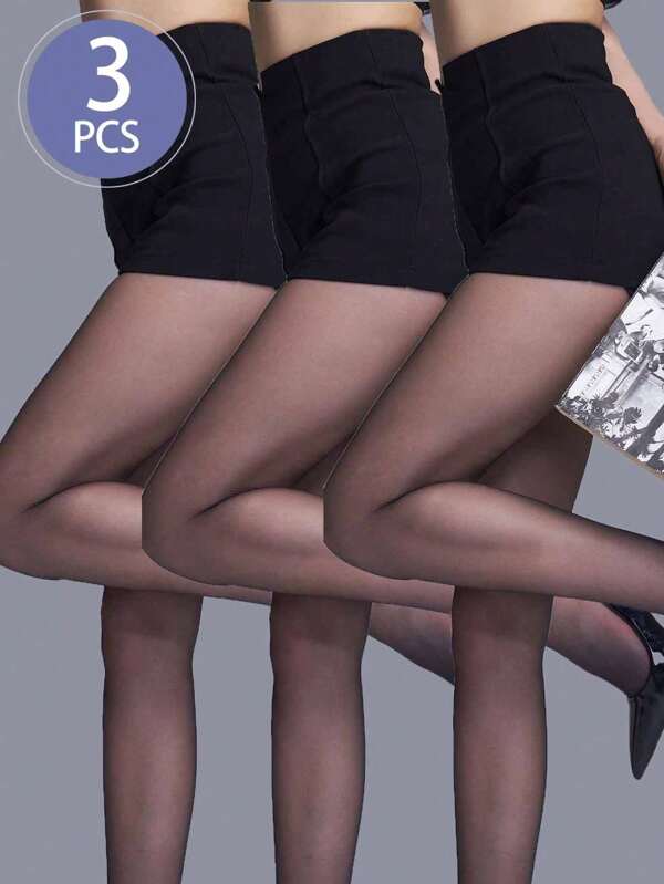 3 Pairs Women's Thin Solid Color Legging Tights For Everyday Wear