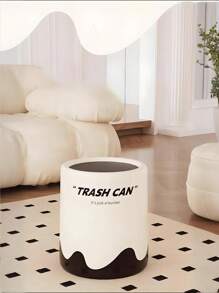 1pc Large Capacity Trash Can - Elegant White & Gold, Durable Plastic Round Design, Suitable For Living Room, Kitchen, Bedroom, Bathroom - Textured Exterior, Smooth Interior, Top Opening, Indoor Use, Kitchen Trash Can | Modern Garbage Bin