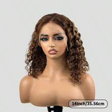 PAZAT Highlight Bob Wig Human Hair Pre Plucked Pre Cut, P4/27 Ombre Honey Blonde Curly Human Hair Wig For Women 13x4 Lace Closure Wig,180 Density