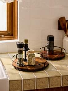 Cirelle 1pc Wooden Rotating Storage Tray For Desktop And Cabinet Organization, Rama Kitchen Essentials, Kitchen Use, High-End Restaurants Supplies, Housewarming Gift, Party Use, Family Dining