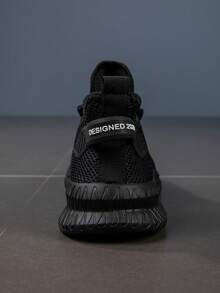 男士黑色轻便透气网眼休闲运动鞋，薄底一脚蹬户外/度假风格鞋 - 黑色 - 查看 7