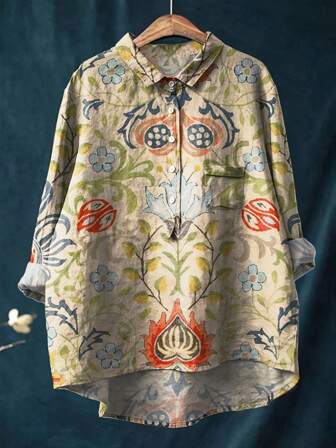 Women's Vintage Floral Art Print Casual Blouse