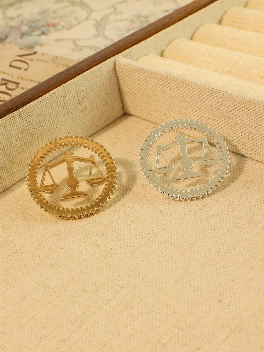 1 Set de insignia, broche, gemelos y corbatín de alta calidad con diseño de justicia y equidad del signo zodiacal Libra para abogados y hombres - Pin de collar de Libra - Ver 1