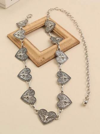 1 pieza Cadena de cintura versátil con diseño abstracto de cabeza de toro con corazón plateado, para verano, escuela, otoño, Halloween