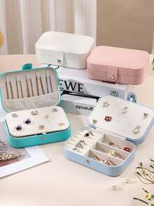 1PC Rectangle PU Leather Jewelry Box Organizer Small Travel Portable Earring Ring Jewellery Storage Case For Valentine's Day Gift - Multicolor - View 4