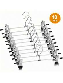 1件/5件/10件，镀锌裤夹多功能收纳家用不锈钢裤架防滑无痕衣架金属裙夹，镀锌裤夹多功能不锈钢衣架防滑收纳无痕