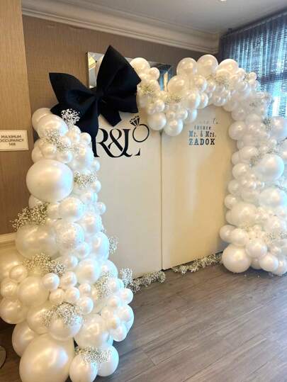 154pcs Pearl White Balloon Garland Arch Kit, Double-Layer Filled White Balloons With Faux Pearl Decor, Various Sizes Suitable For Wedding, Engagement, Bride, Party, Baby Shower, Birthday Decoration