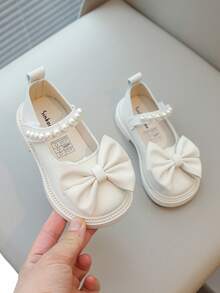 1 Pair Of Children's Casual Flat Shoes, Girls' Princess Shoes, Butterfly Baby Leather Shoes Are Comfortable, Lightweight, Easy To Wear, Non Slip, And Wear-Resistant - Beige - View 2