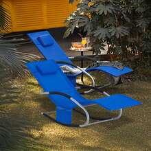 SoBuy Set Of 2 Sun Lounger Garden Chair Recliner With Cushioned Pillow & Side Pocket Garden Rocking Chair With Steel Frame 150kg Capacity Outdoor Garden Furniture For Patio Poolside OGS28x2 - Royal Blue - View 1