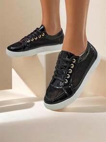 scarpi sportivi in pelle laccata da donna