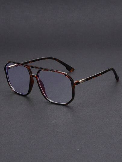 1 Par de Gafas Planas de Estilo Elegante de Policarbonato con Forma de Polígono para Hombres, Montura de Doble Puente, Adecuadas para Uso Diario, Fiestas, Juegos de Computadora y Trabajo de Oficina