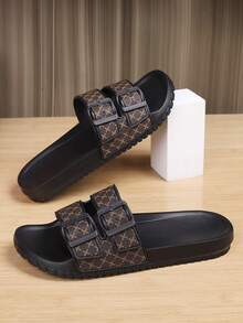 Sandalias deslizantes con estampado floral de lujo para hombre, moda estudiantil antideslizante para playa y vacaciones - Caqui - Ver 1