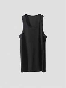 1pc Men's Black Seamless Undershirt, Breathable Moisture-Wicking Snug Fit Tank Top, Sports Fitness Base Layer, Summer - Black - View 2