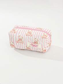 1 Piece Pink Stripe Multi-Purpose Portable Storage Bag Set For Home And Travel Cosmetic Bag Cute Bear Makeup Storage Makeup Organizer Travelling Stuff College Vacation Necessary Makeup Pouch Perfect Underarm Bag Portable Zipper Makeup Bags Mini Pouch Travel Small Makeup Case Accessories Make Up Holder Brush Bag