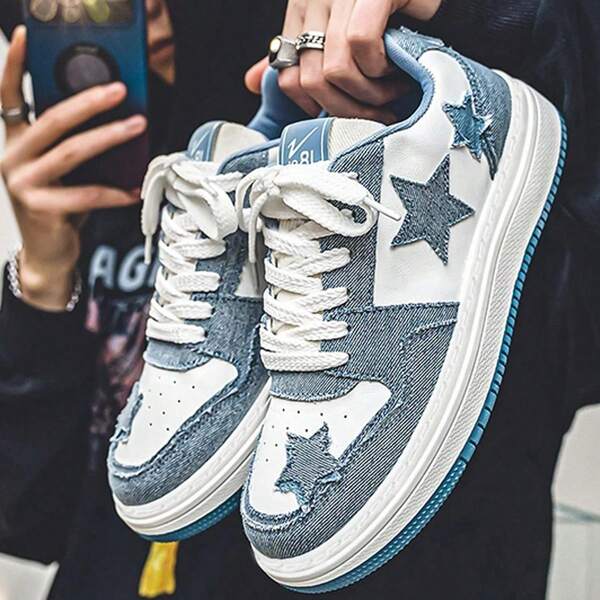 Zapatos casuales nuevos para hombres, zapatos de lona con suela gruesa y transpirables, zapatos de lona de suela baja con estilo retro, zapatos de skate con estampado de estrella para hombres y mujeres, versátiles, zapatos deportivos para exteriores