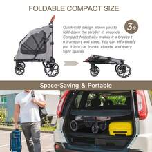 Large Dog Stroller - Adjustable Handles,Lightweight Folding Pet Stroller,All-Terrain 4 Wheel For 2 Medium Dogs,Dual Entry Safety Dog Stroller,Capacity 110 Lbs,Gray - Grey - View 6